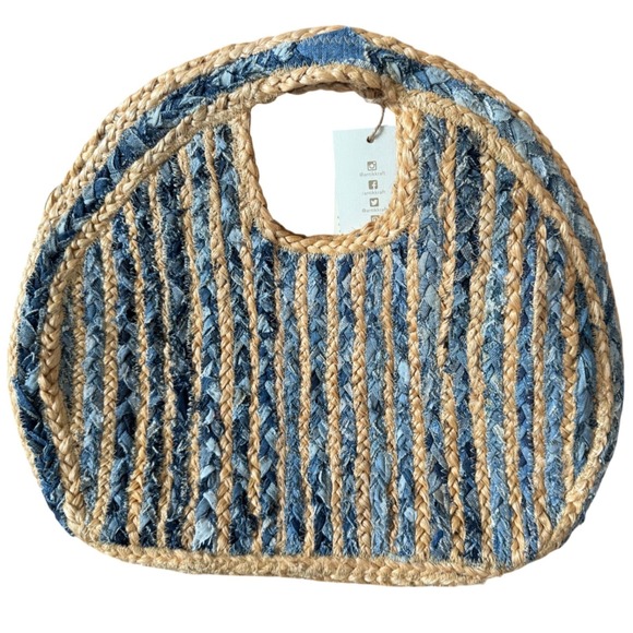 Antik Kraft Handbags - Antik Kraft Jute Natural Fiber Denim Braided Inserts Large Summer Tote Bag NWT